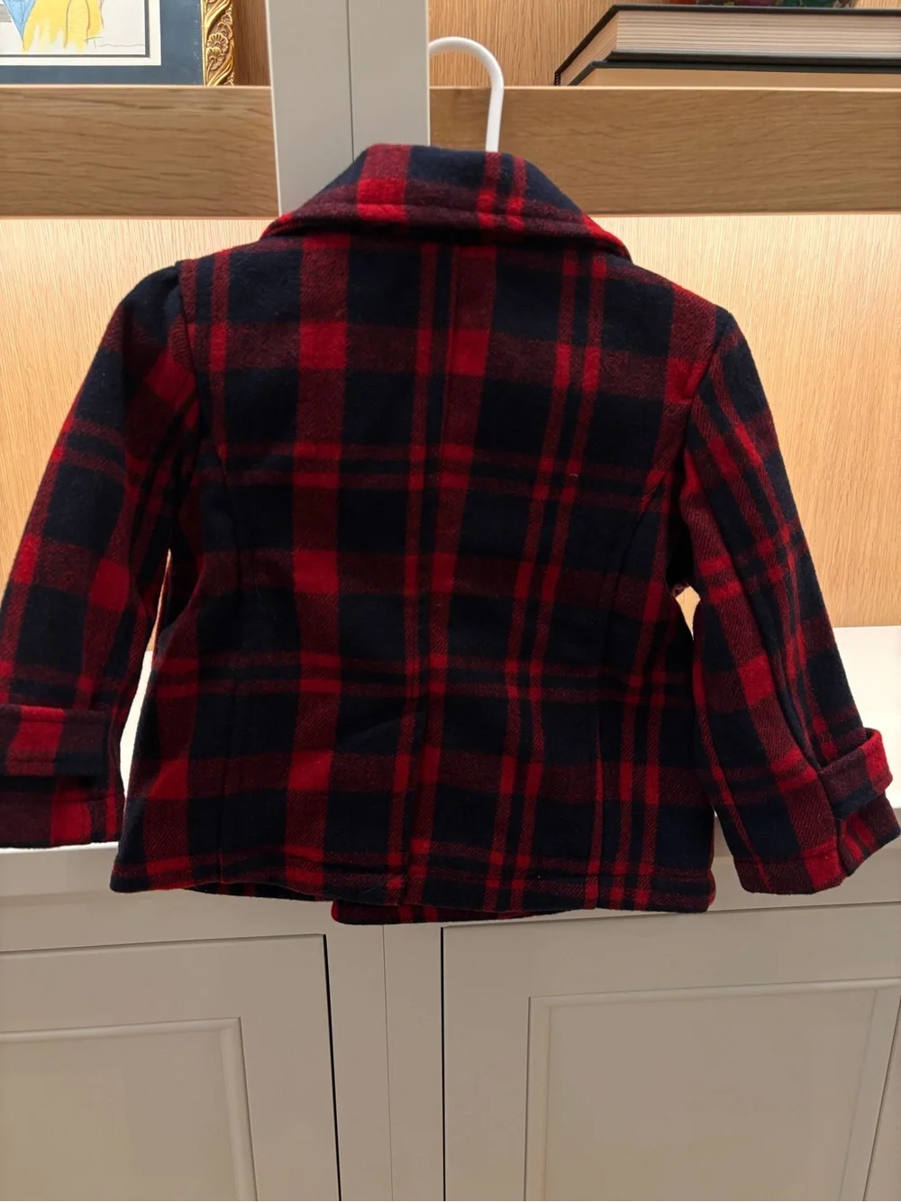 Janie and Jack Red Buffalo Plaid Double-Breasted Peacoat (Size 18–24M)